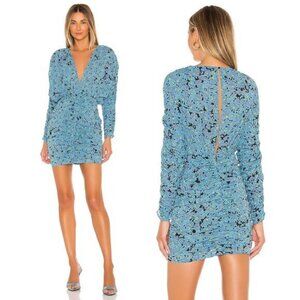 L'ACADEMIE The Nicoletta Ruched Blue Floral Mini Dress Sz Small